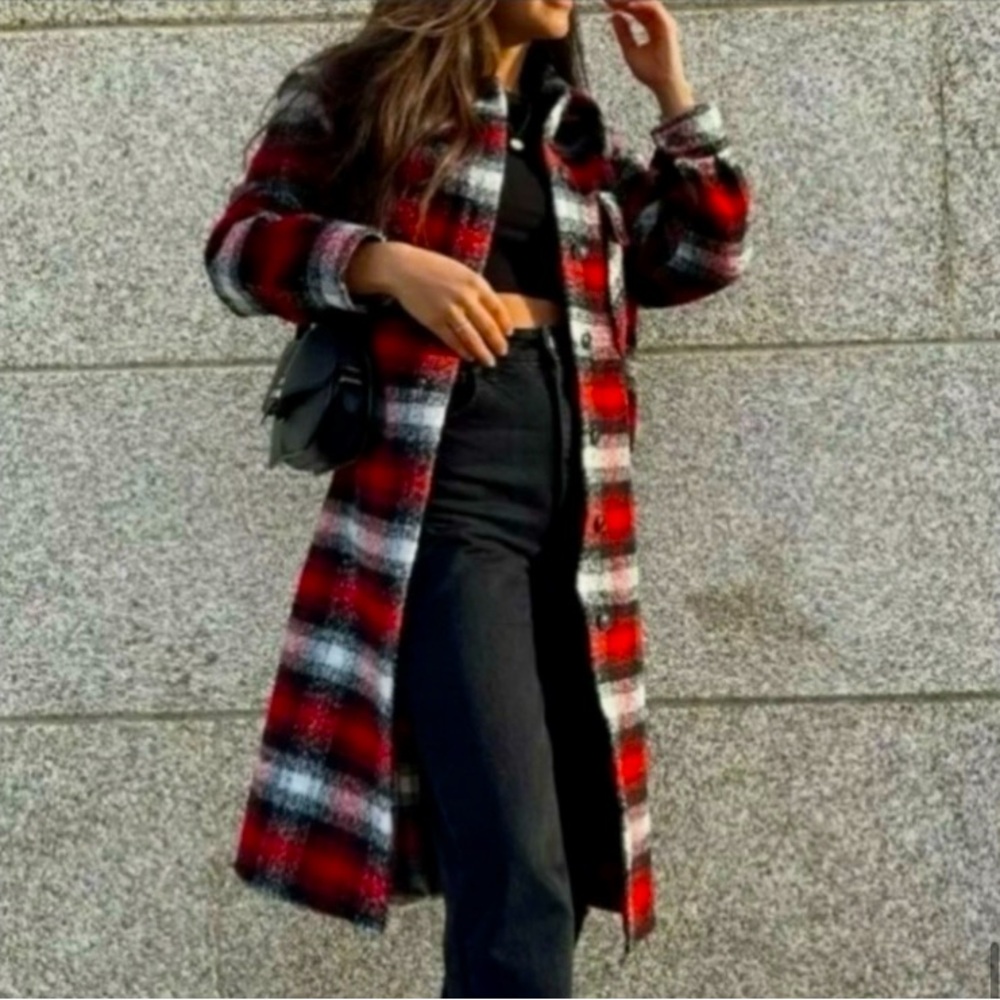 Zara Red and Black Plaid Relaxed Fit Shacket. NWT. Size Small.